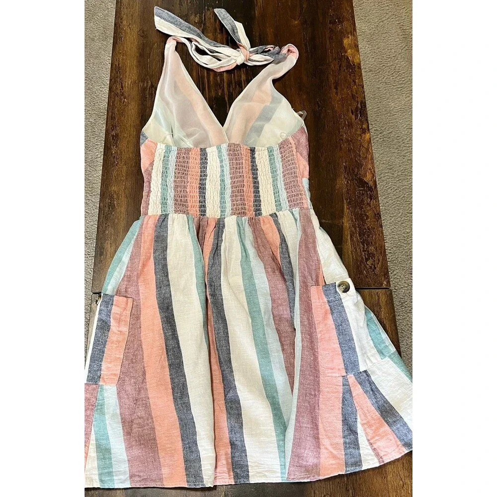 NWT Women's XS American Eagle Striped Halter Mini Dress Boho Summer - Picture 3 of 10